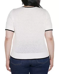 Plus Bow Detail Pointelle Short Sleeve Sweater