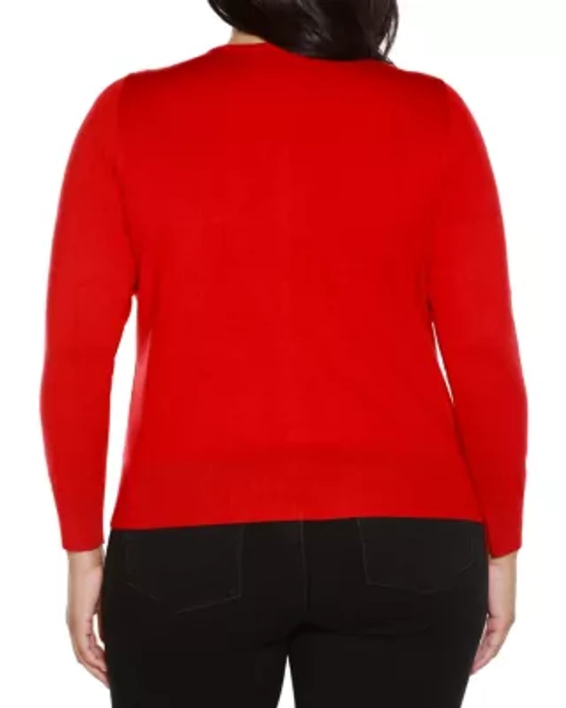 Plus Embellished Neckline Cardigan Sweater