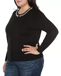 Plus Embellished Neckline Cardigan Sweater
