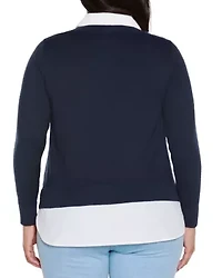 Plus Rhinestone-Neckline Twofer Sweater