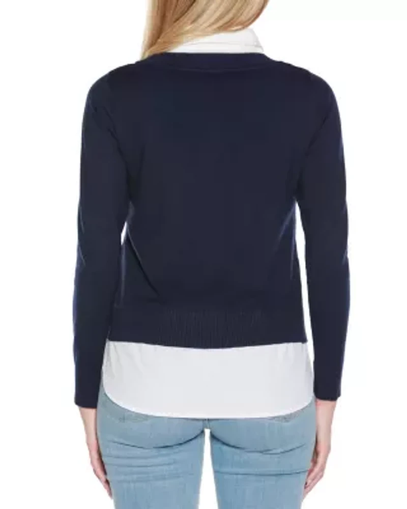 Rhinestone-Neckline Twofer Sweater