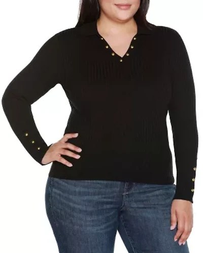 Plus Long Sleeve Johnny Collar Sweater