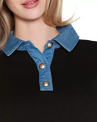 Plus Denim-Trim Twofer Sweater
