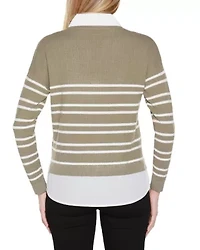 Striped V-Neck Twofer Sweater