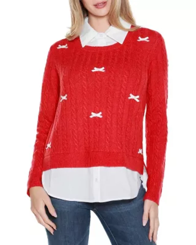 Bow-Trim Twofer Sweater