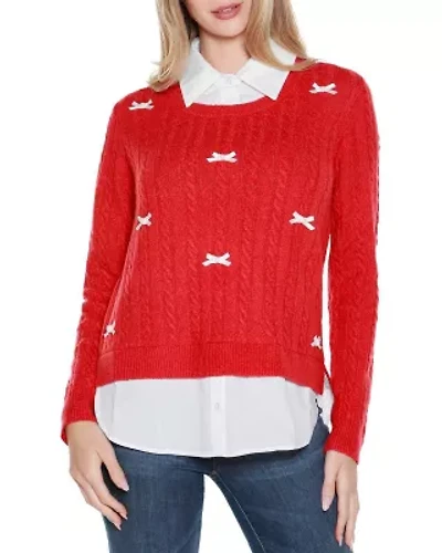 Bow-Trim Twofer Sweater