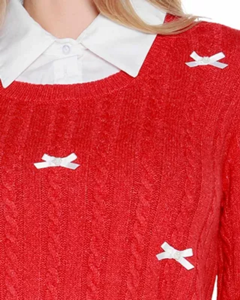 Bow-Trim Twofer Sweater