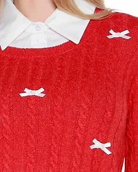 Bow-Trim Twofer Sweater