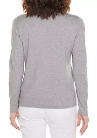 Embroidered-Flower Split-Neck Sweater