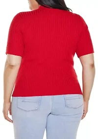 Plus Collared Quarter-Zip Ribbed-Knit Sweater