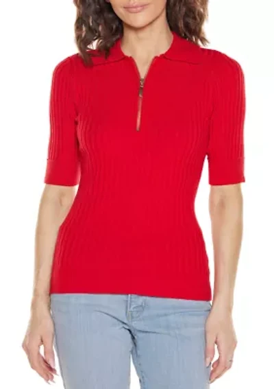 Collared Quarter-Zip Ribbed-Knit Sweater