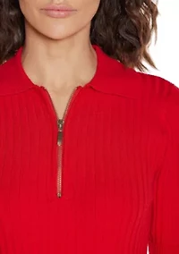 Collared Quarter-Zip Ribbed-Knit Sweater