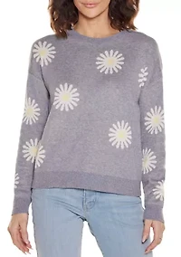 Jacquard-Flower Crew Neck Sweater