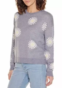 Jacquard-Flower Crew Neck Sweater