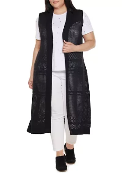 Plus Pointelle Sleeveless Duster Cardigan