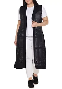 Plus Pointelle Sleeveless Duster Cardigan
