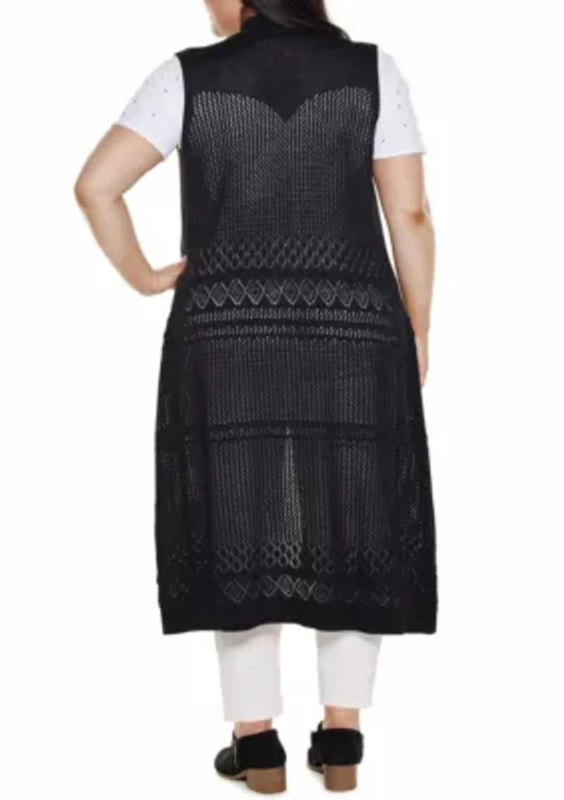 Plus Pointelle Sleeveless Duster Cardigan