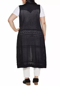 Plus Pointelle Sleeveless Duster Cardigan