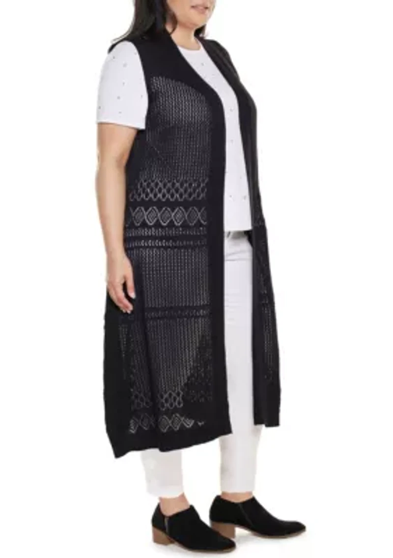 Plus Pointelle Sleeveless Duster Cardigan
