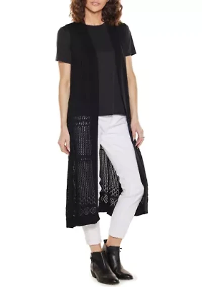 Pointelle Sleeveless Duster Cardigan