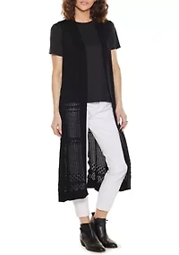 Pointelle Sleeveless Duster Cardigan