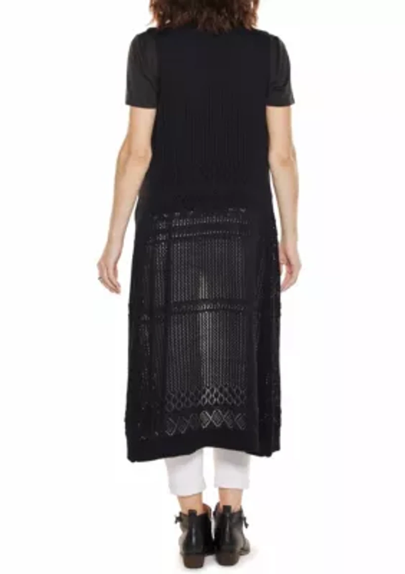 Pointelle Sleeveless Duster Cardigan