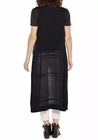 Pointelle Sleeveless Duster Cardigan