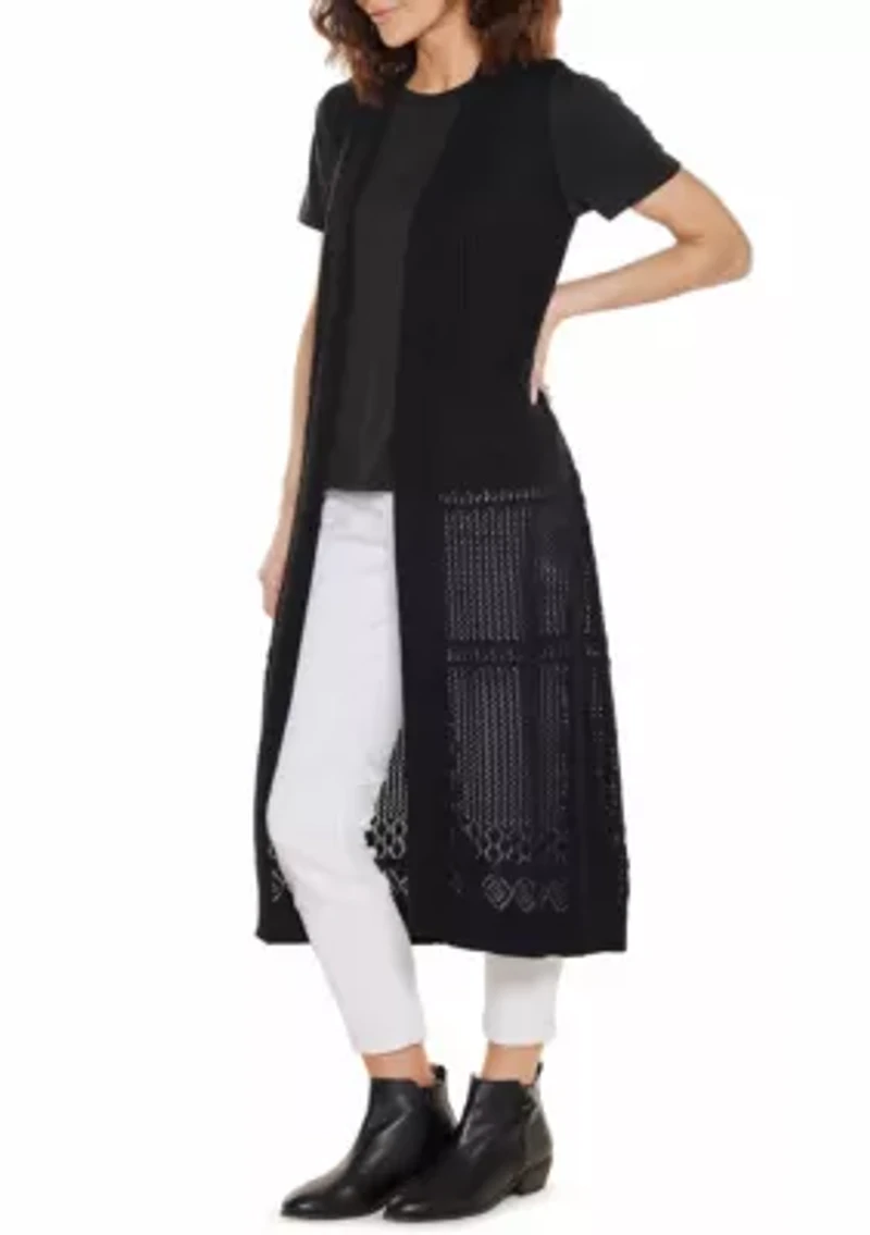 Pointelle Sleeveless Duster Cardigan