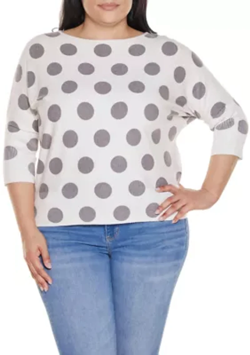 Plus Boatneck Dot-Pattern Sweater