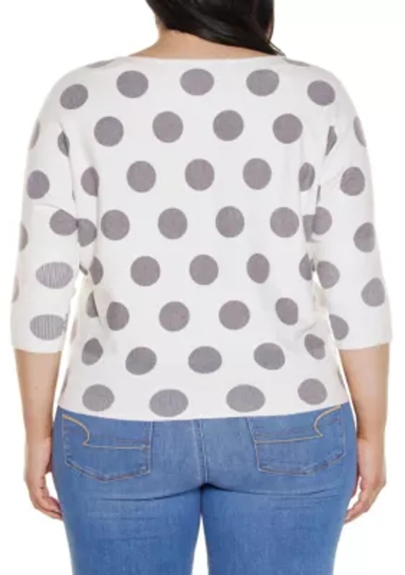 Plus Boatneck Dot-Pattern Sweater