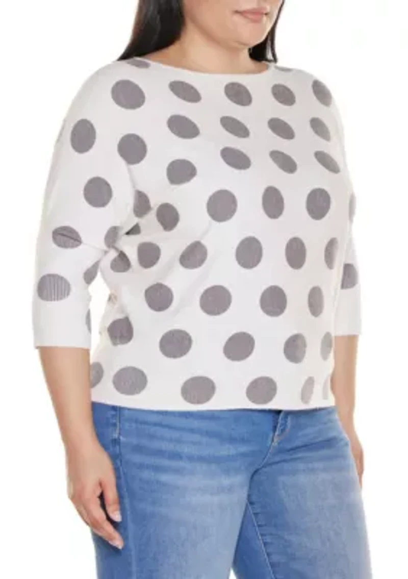 Plus Boatneck Dot-Pattern Sweater