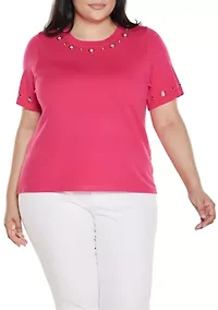 Plus Grommet-Detail Crew-Neck Sweater