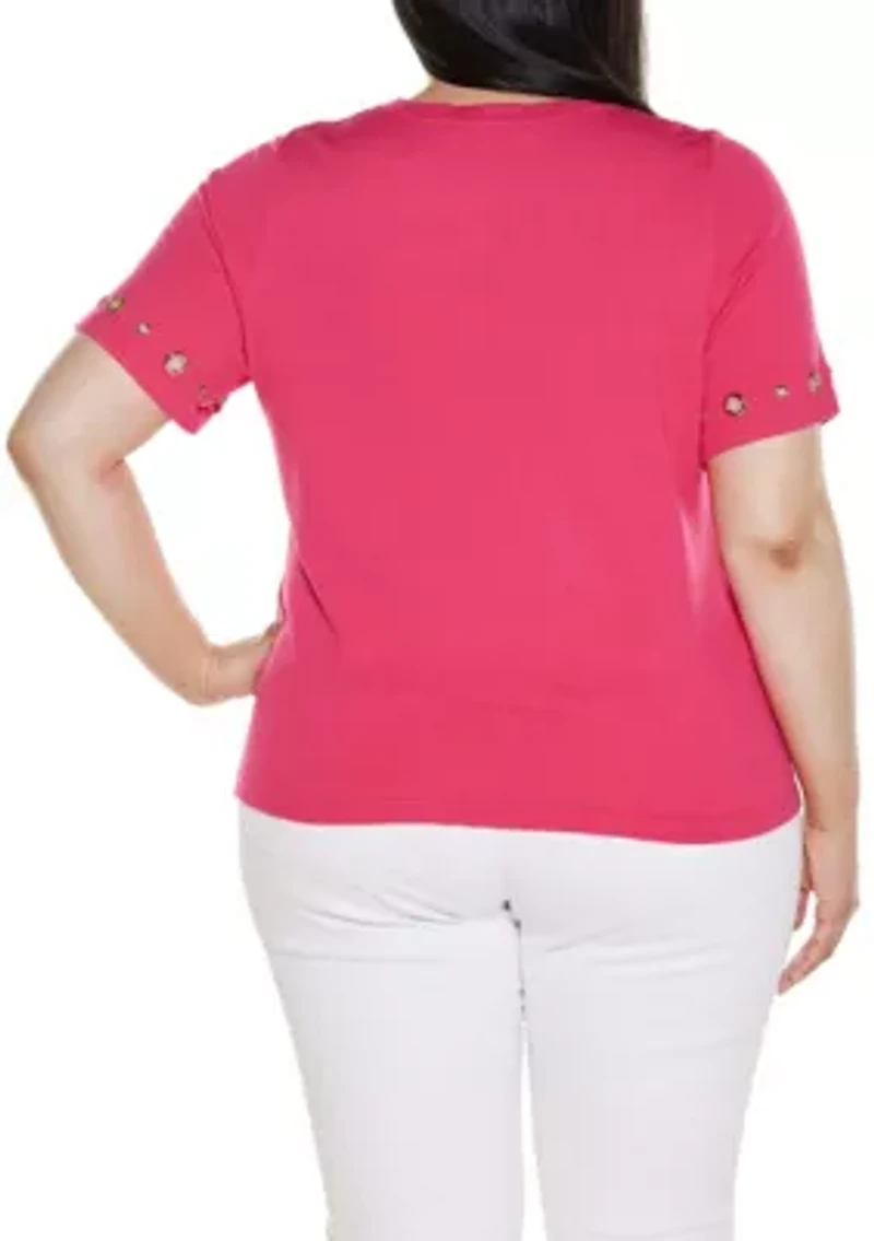 Plus Grommet-Detail Crew-Neck Sweater