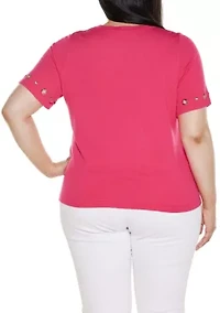 Plus Grommet-Detail Crew-Neck Sweater