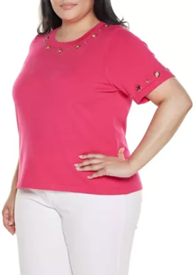 Plus Grommet-Detail Crew-Neck Sweater