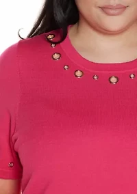 Plus Grommet-Detail Crew-Neck Sweater