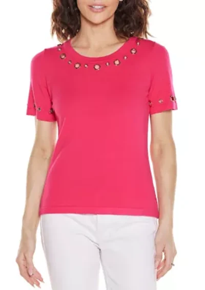 Grommet-Detail Crew-Neck Sweater