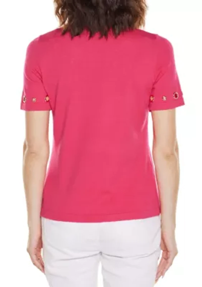 Grommet-Detail Crew-Neck Sweater