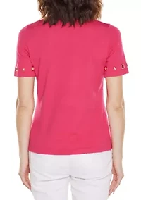 Grommet-Detail Crew-Neck Sweater