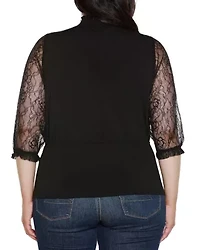 Plus Mixed-Media Embellished Knit Top