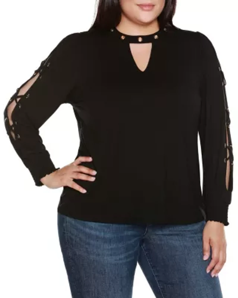 Plus Slit-Sleeve Keyhole Knit Top