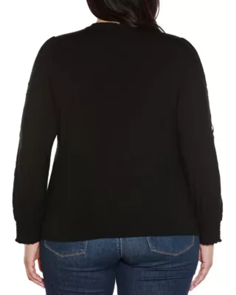 Plus Slit-Sleeve Keyhole Knit Top