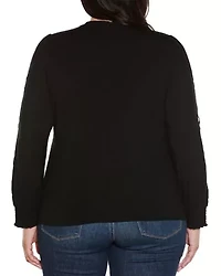 Plus Slit-Sleeve Keyhole Knit Top