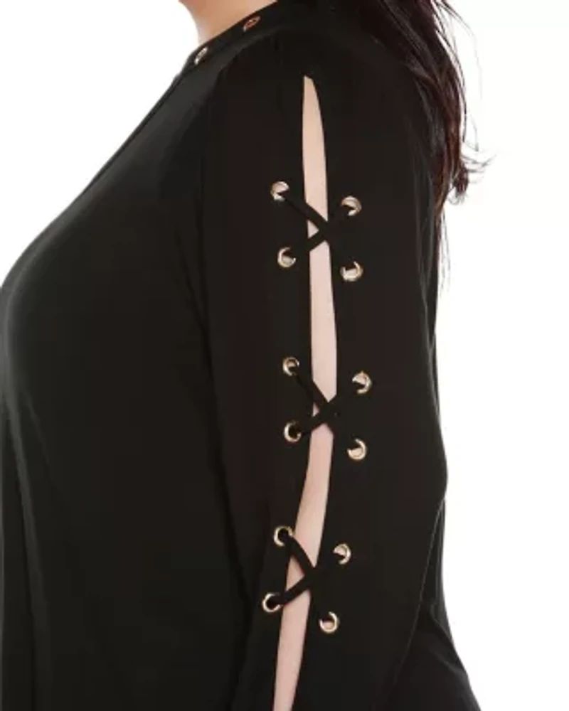 Plus Slit-Sleeve Keyhole Knit Top