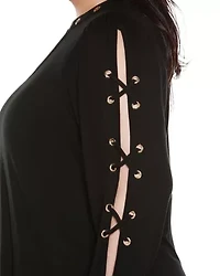 Plus Slit-Sleeve Keyhole Knit Top