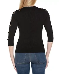 Grommet-Trim Ribbed Sweater