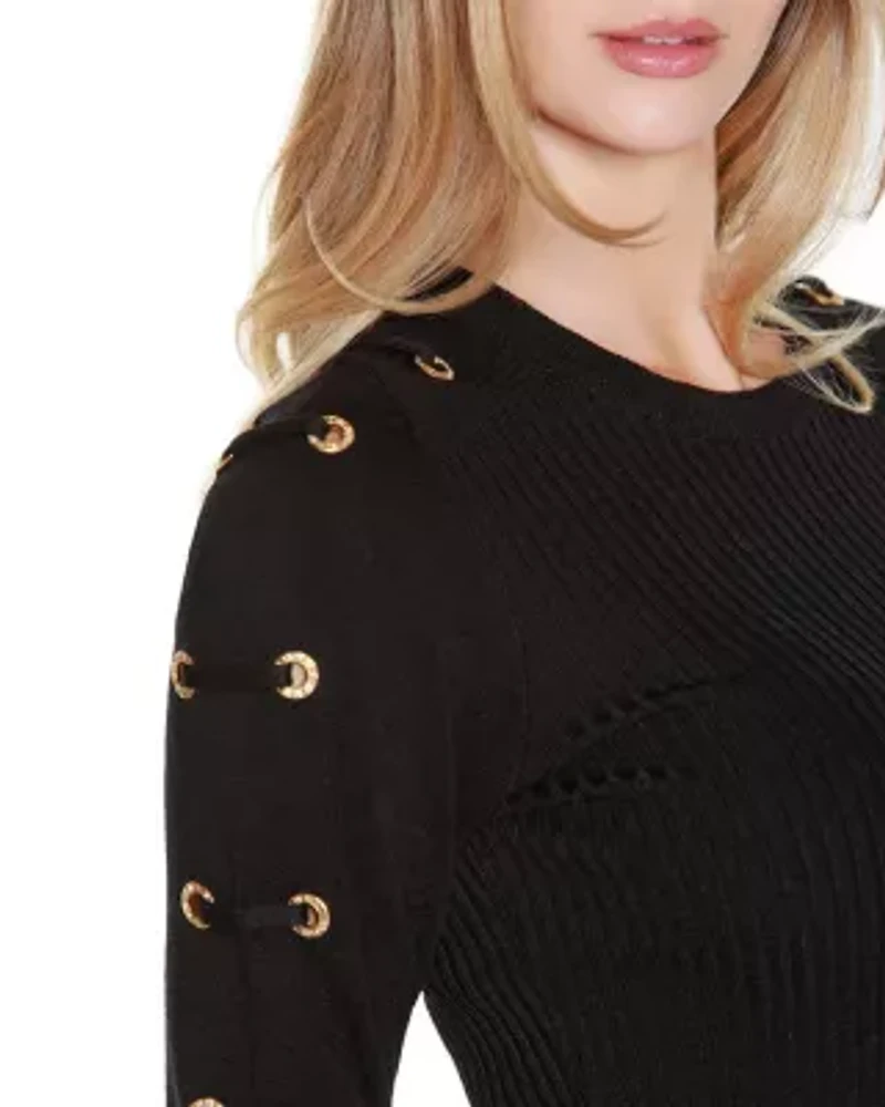 Grommet-Trim Ribbed Sweater
