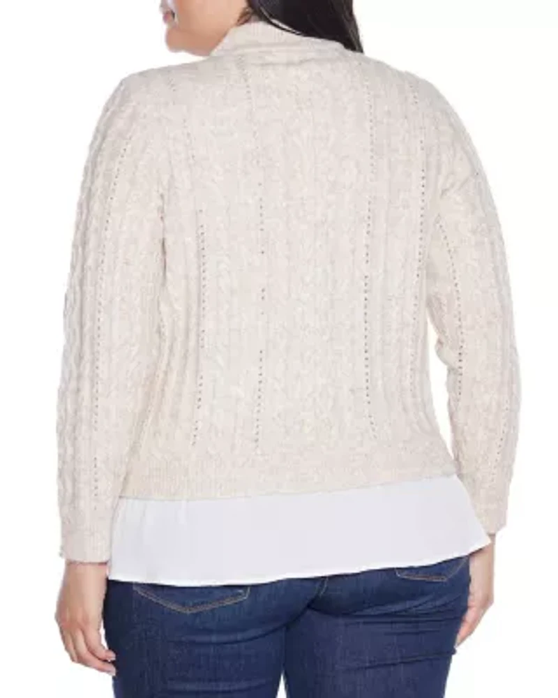 Plus Chiffon-Hem Cable Sweater