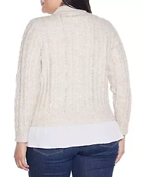 Plus Chiffon-Hem Cable Sweater
