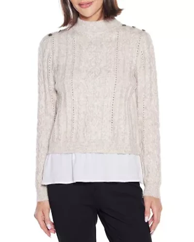 Chiffon-Hem Cable Sweater